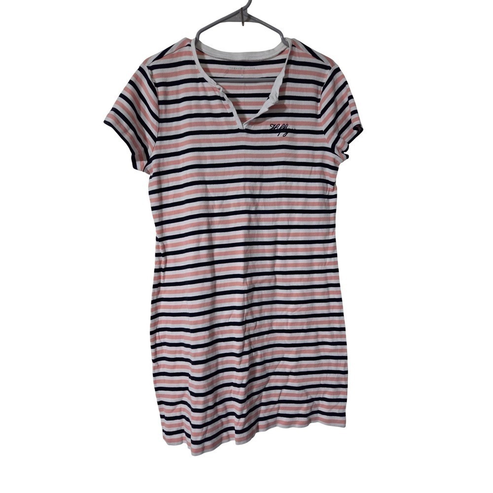 Tommy Hilfiger Striped T-Shirt Dress Pink Navy White Casual Womens